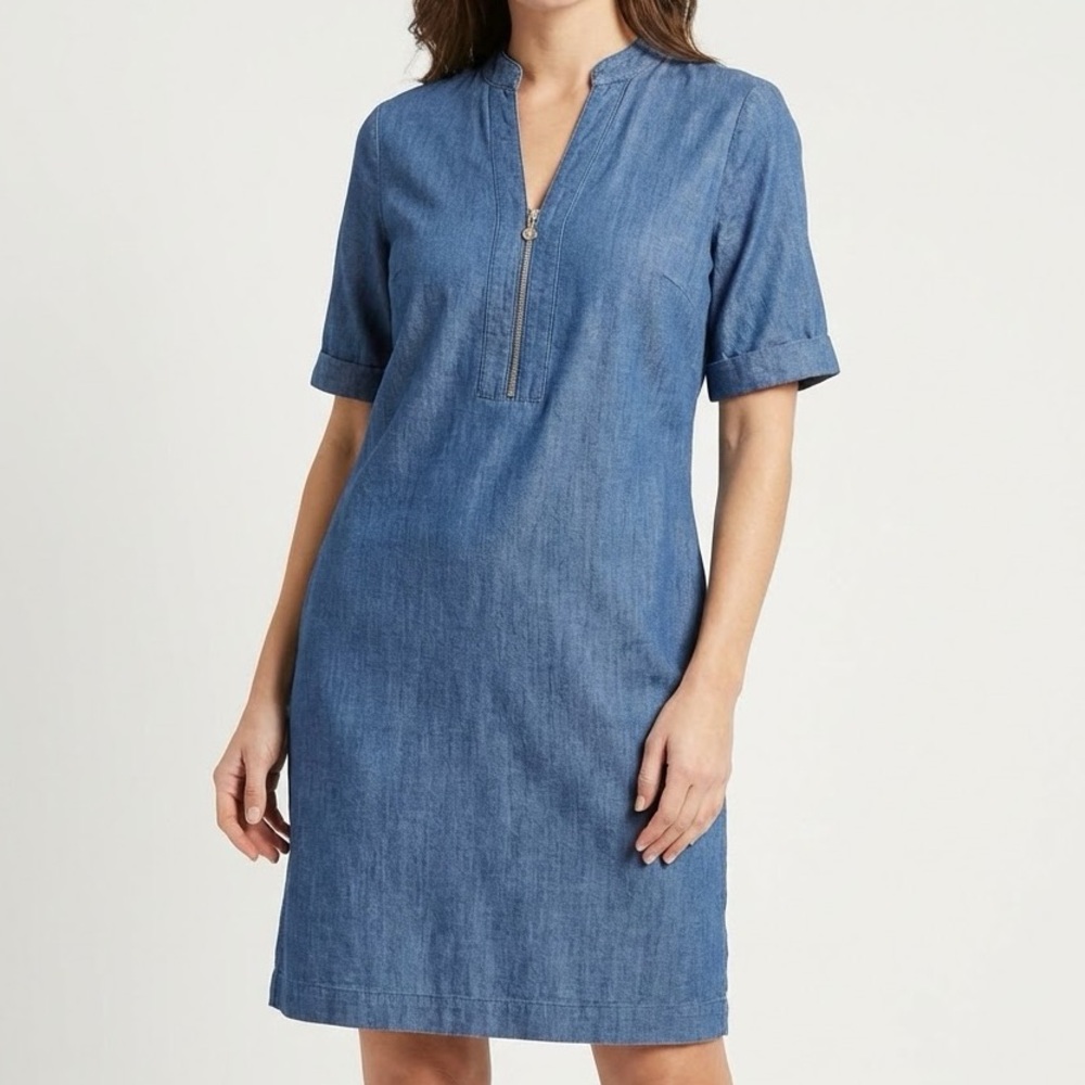Anne Klein Women’s Blue Denim Shift Dress Size 4 Kentucky Derby